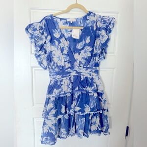NWT - Blue floral ruffled mini dress